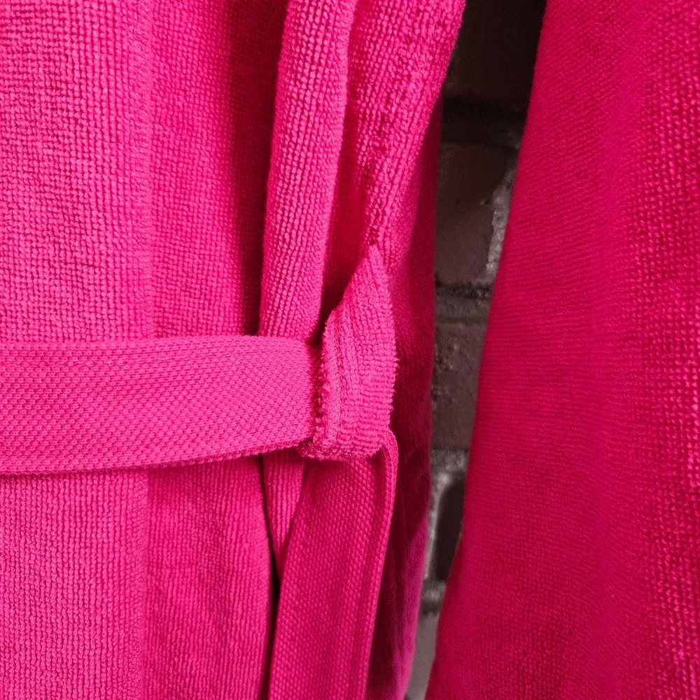 Lacoste Pink Cotton Terry Cloth Bathrobe Embroidered Logo Shawl Collar Robe - Picture 7 of 12